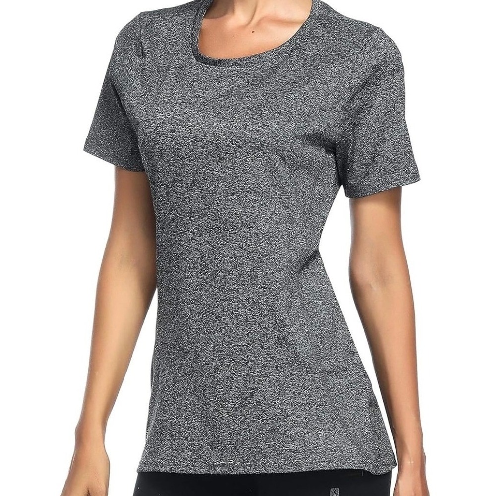 Aunis Womens T Shirt Large Gray Short Sleeve Crew Yoga Workout Top Stylish - Picture 8 of 11